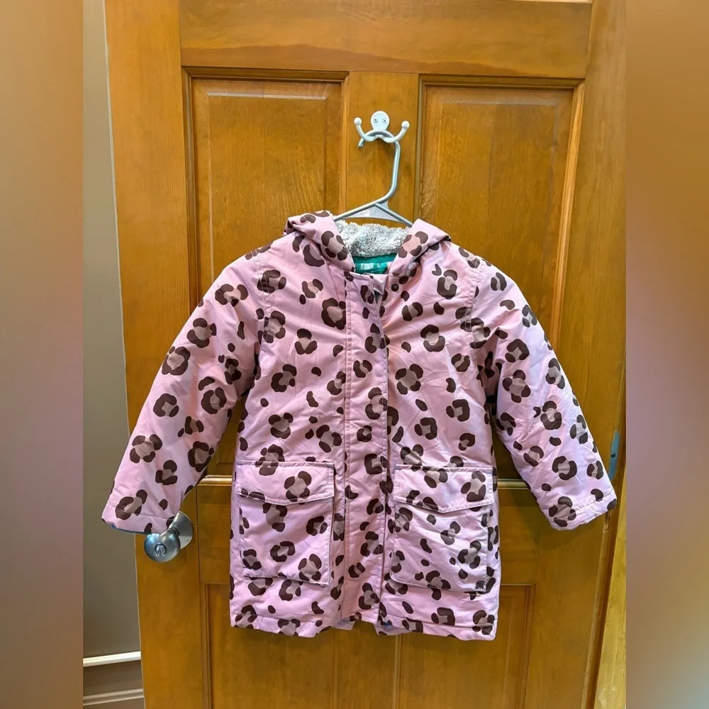 Mini Boden Pink Animal Print Waterproof Parka Size 5-6y